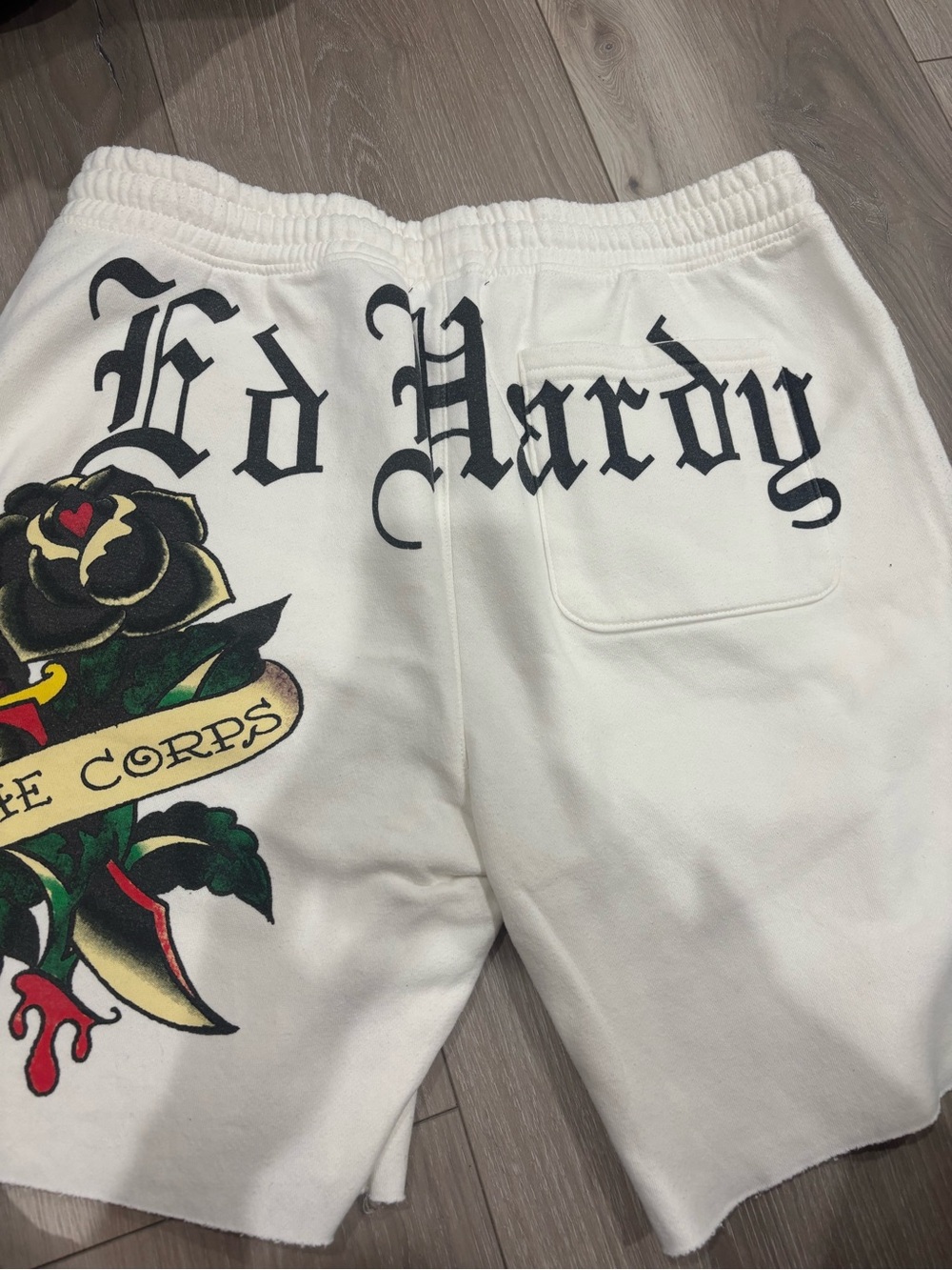 Ed Hardy White Men's Graphic Shorts with Black Script